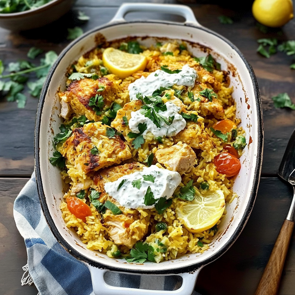 Magical Dump and Bake Chicken Tzatziki Rice Recipe