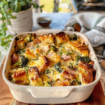 Irresistible Cheesy Parmesan Bread Pudding with Ham & Broccoli