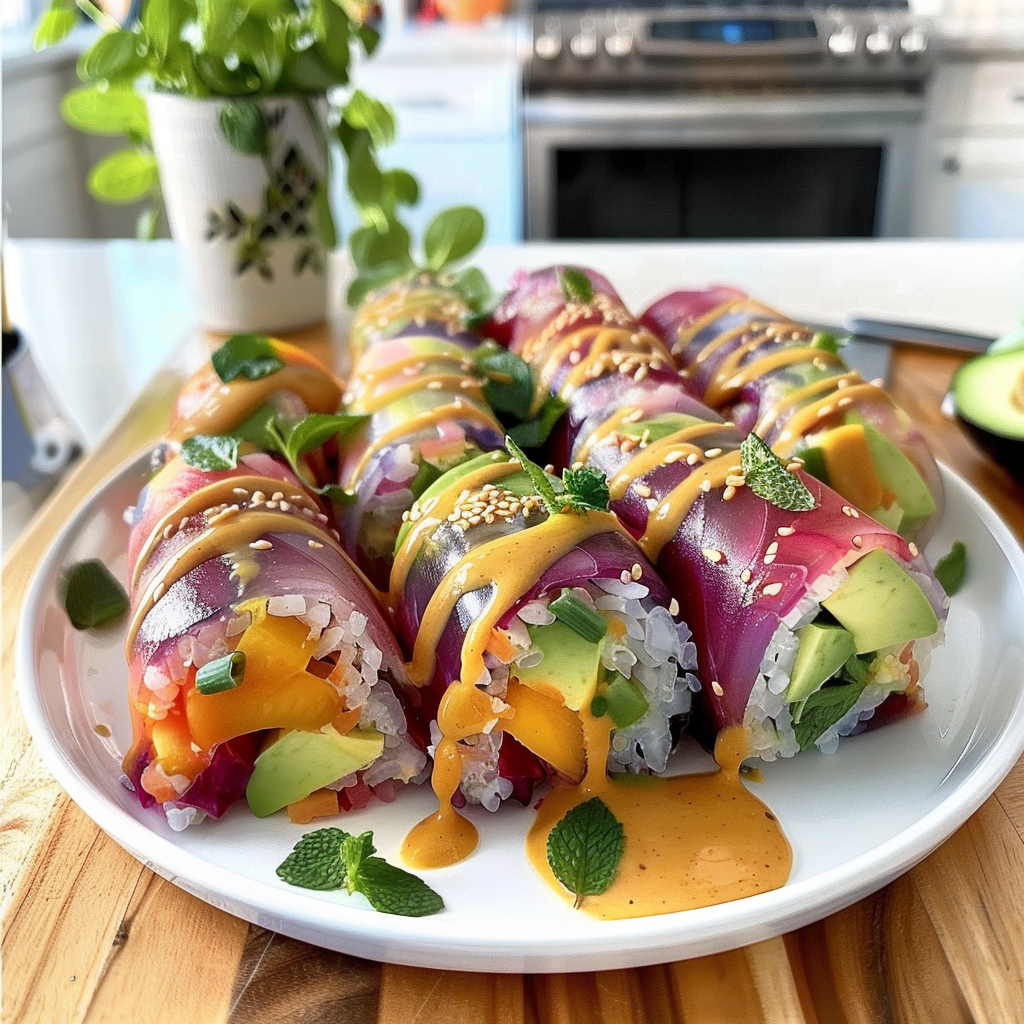 Delightful Detox Rainbow Roll-Ups with Peanut Sauce Recipe