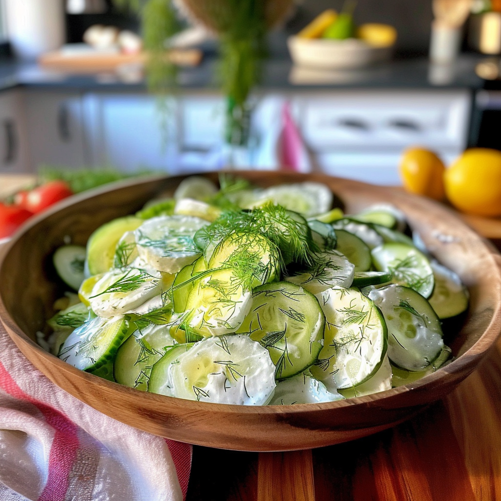 Refreshing Creamy Cucumber Yogurt Salad with Dill Recipe